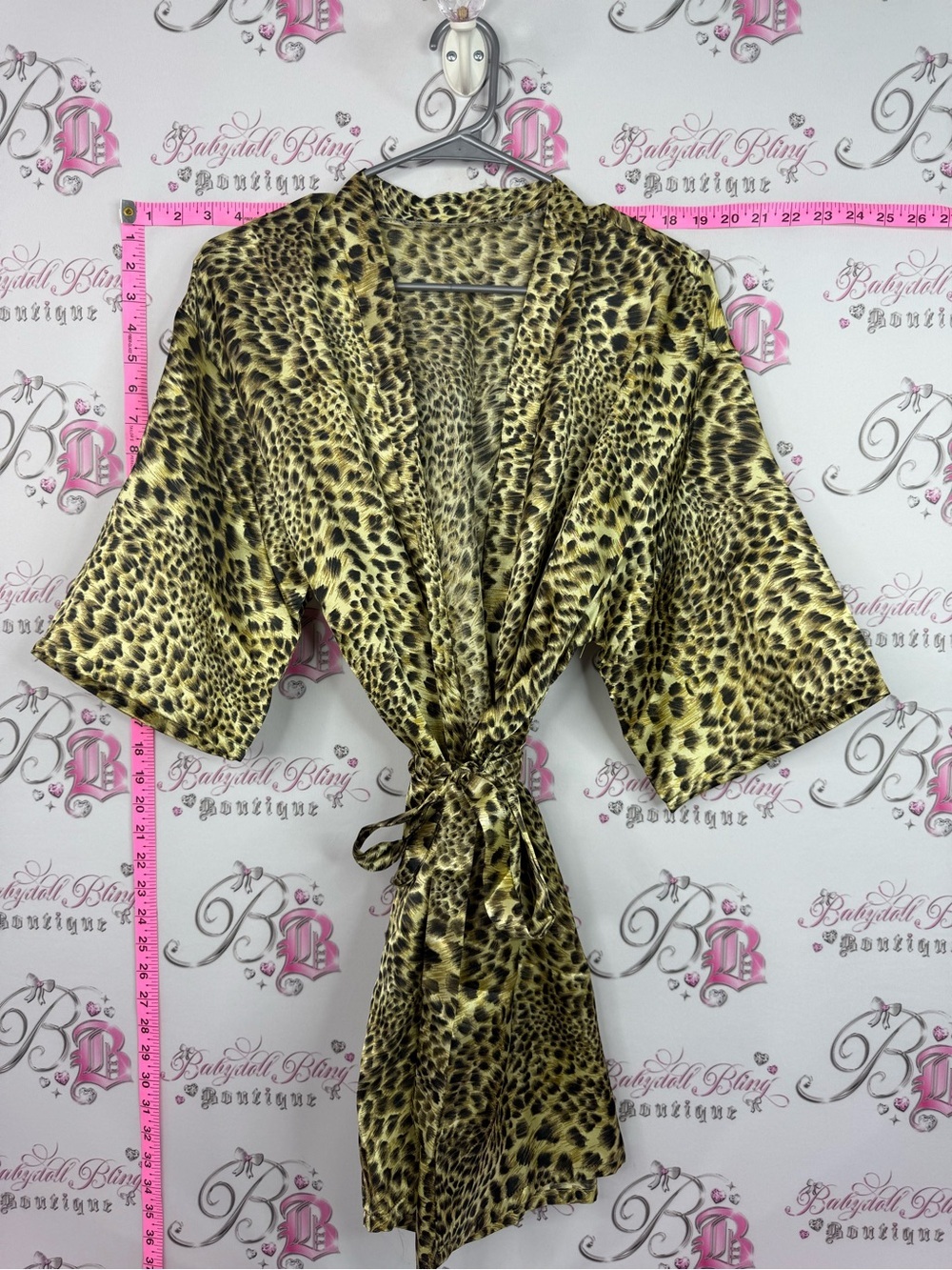 Robe Leopard Print Satin Kimono Robe - Yellow/Black